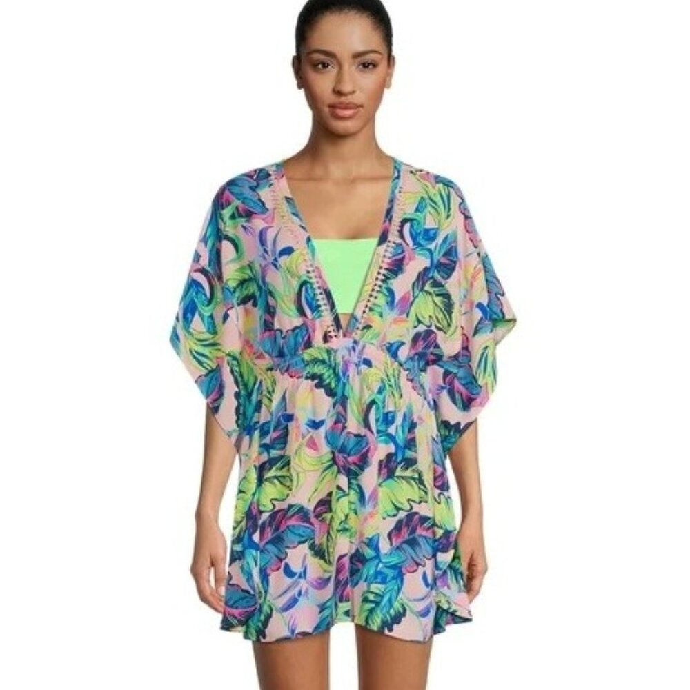NWT No Boundaries Multicolor Tropical Beach Summer Swim Cover Up Dress Medium